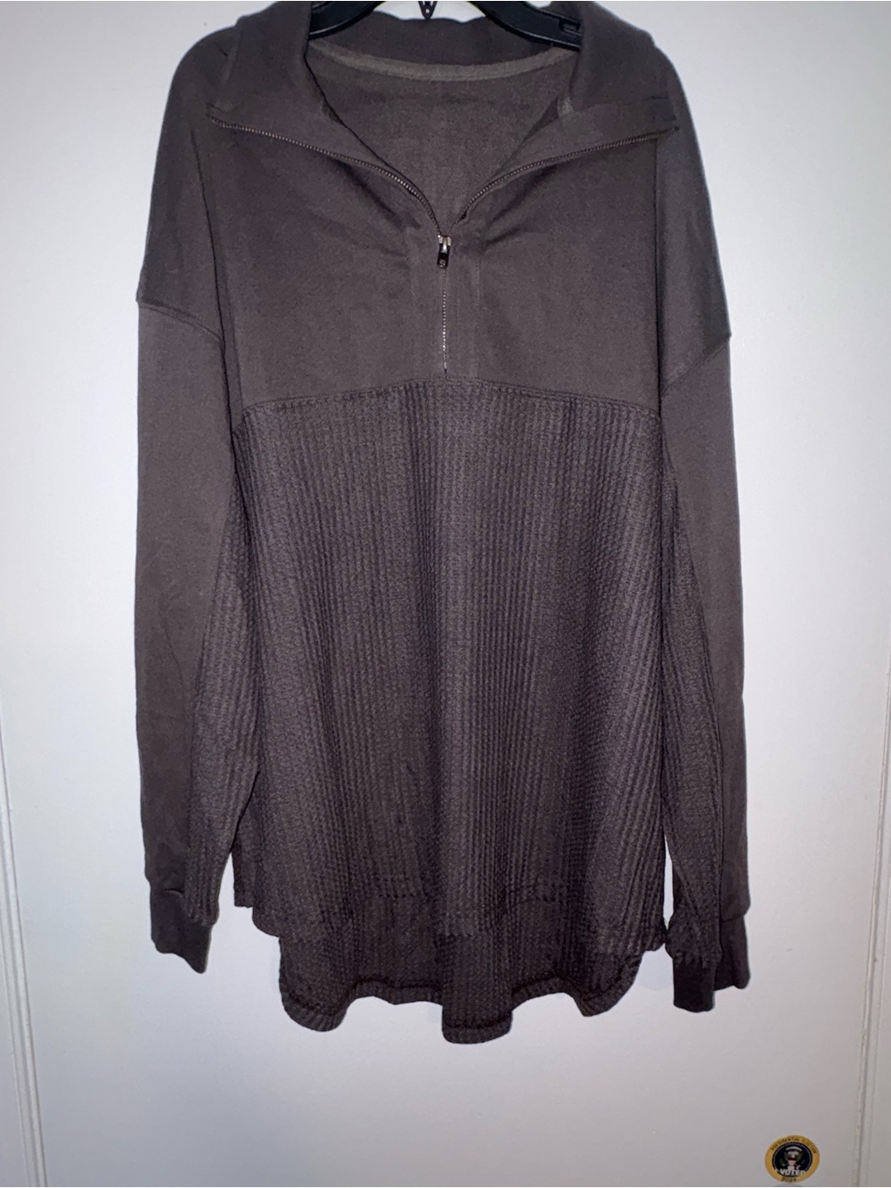 Charcoal Oversized Waffle Knit Half Zip Tunic Pullover L